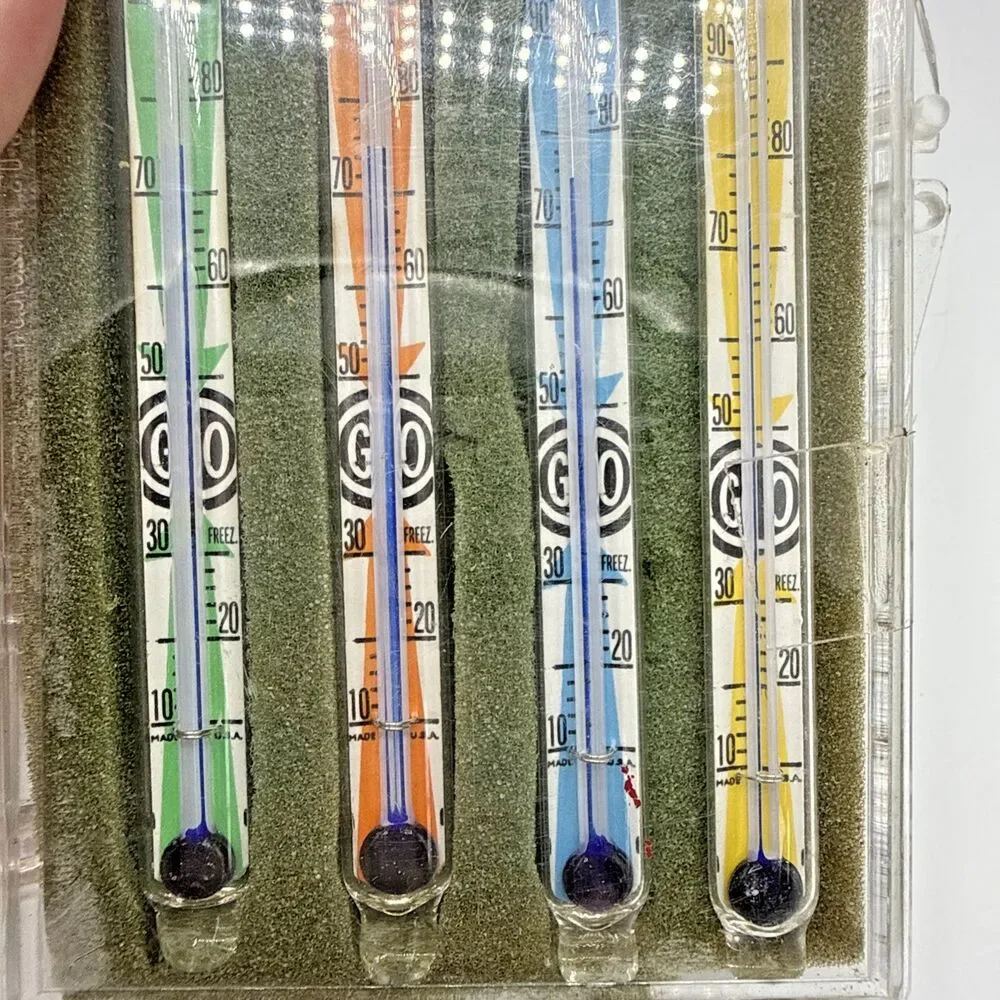 Vintage AcuRite Thermometers Swizzle Sticks Set Of 8 W/Original Box